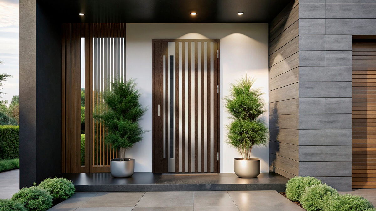 Drzwi zewnętrzne LANGEN 12 label inox dąb bagienny