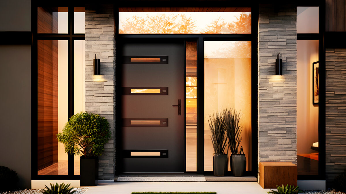 Drzwi zewnętrzne LEOBEN 4 czarny szyba szary reflex